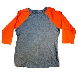Pact Womens Gray Orange Raglan Baseball Tee 3/4 Sleeve 100% Organic Cotton sz S‎